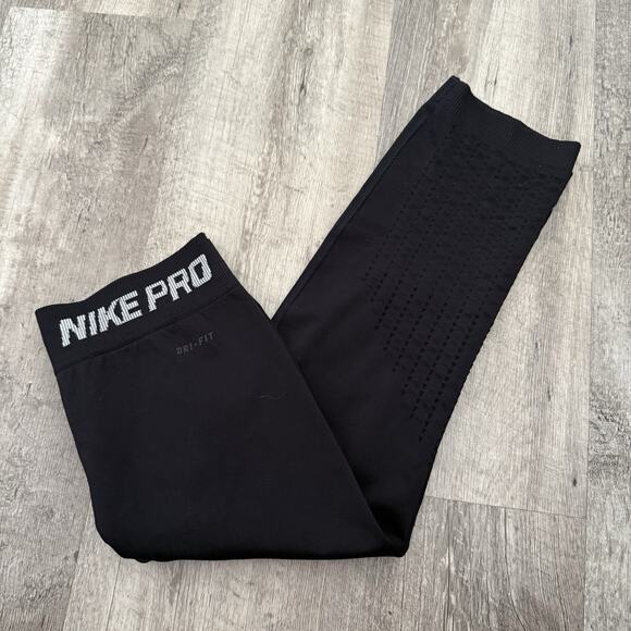 NIKE PRO Cropped Leggings Womens Small Black Dri-Fit Workout Activewear Stretch - Picture 7 of 7